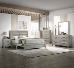 This bedroom set exudes a refreshing, contemporary charm with its light wood grain finish, embodying a serene and airy aesthetic. The bed is a minimalist-'s dream, with a simple yet stylish headboard that brings a sense of calm to the space. Accompanying 