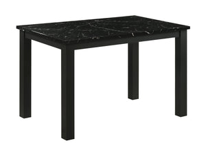 This dining group radiates modern elegance with a sleek, minimalist design that-'s both stylish and practical. The centerpiece is a contemporary table featuring a sophisticated faux-marble top that elevates the aesthetic while providing a durable and easy