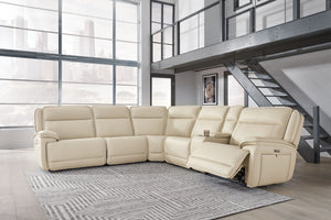 Double Deal - Almond - 6-Piece Power Reclining Sectional With Console