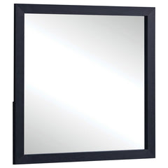 With a fresh look and minimalist design, this dresser mirror creates a versatile look perfect for a modern bedroom ensemble. A rectangular silhouette makes its mark with both functionality and a chic yet basic design. Framing consists of MDF and melamine,