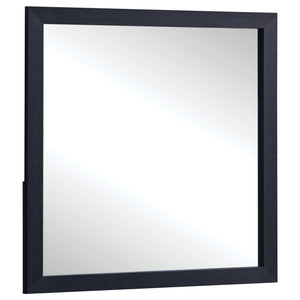 With a fresh look and minimalist design, this dresser mirror creates a versatile look perfect for a modern bedroom ensemble. A rectangular silhouette makes its mark with both functionality and a chic yet basic design. Framing consists of MDF and melamine,
