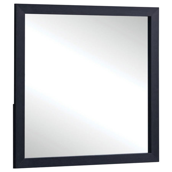 With a fresh look and minimalist design, this dresser mirror creates a versatile look perfect for a modern bedroom ensemble. A rectangular silhouette makes its mark with both functionality and a chic yet basic design. Framing consists of MDF and melamine,