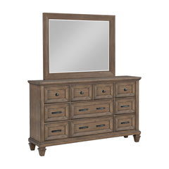 The Mariana 2-Piece Dresser and Mirror Set in Vintage Mocha is a harmonious blend of timeless craftsmanship, elegant design, and practical functionality. Expertly crafted from solid Acacia, manufactured wood, and Acacia veneers, this set highlights the na