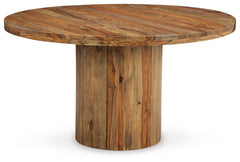 Discover something extraordinary with this clean-lined dining table. The rich natural beauty of the solid wood round pedestal and sturdy top brings an organically stunning vibe to your home. Strikingly simple, this piece creates an understated, modern fea