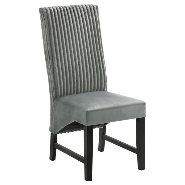  elegant look. The seat back features wide channel corduroy upholstery