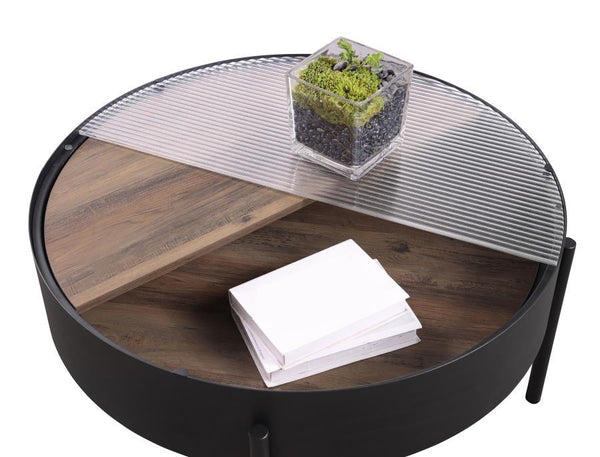 Ozella - Round Coffee Table With Hidden Storage Sandy - Black