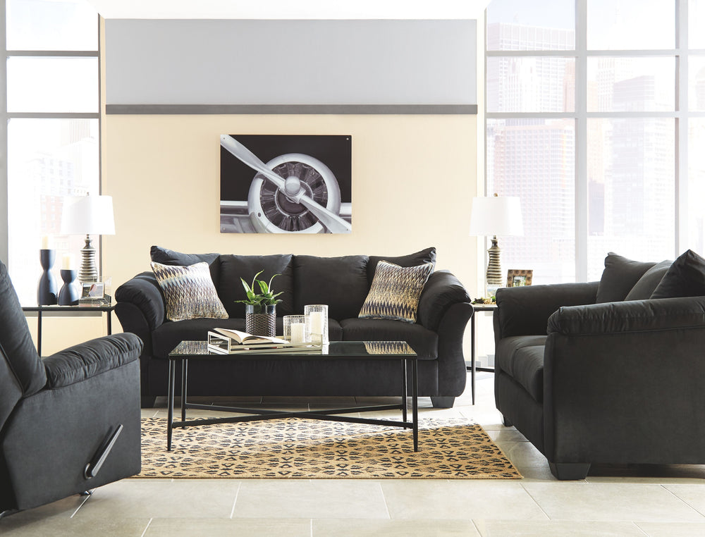 Talk about fine lines and great curves. Thatâ€™s the beauty of this living room setâ€”made to suit your appreciation for clean, contemporary style. A striking flared frame, comfy pillow top armrests and an ultra-soft upholstery that holds up to everyday l