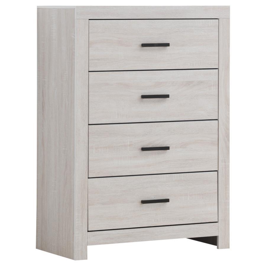 This four-drawer chest combines modern style with practical storage. Its clean-lined frame complements contemporary spaces, while four spacious drawers provide ample room for clothing, linens, and accessories. Crafted from engineered wood with a durable l