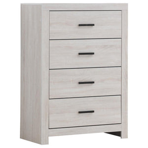 This four-drawer chest combines modern style with practical storage. Its clean-lined frame complements contemporary spaces, while four spacious drawers provide ample room for clothing, linens, and accessories. Crafted from engineered wood with a durable l