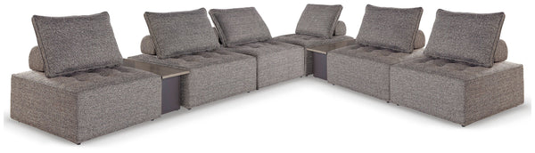 This modular seating set seeks to bring serenity to your outdoor seating area. Channeling Japandi and casual contemporary aesthetics, its low profile encourages laid-back living without sacrificing sophistication. The included back cushions complete momen