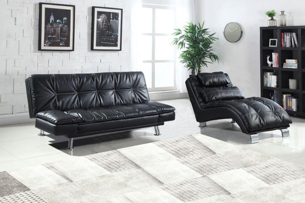 Dilleston - Faux Leather Upholstered Tufted Chaise - Black