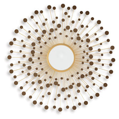 Light and bright, this accent mirror is a trendy take on wall decor. Its metallic spokes splay outward to create a sculpture-like frame. With goldtone and bronze-tone finishes, the piece is a reflection of your eye for contemporary design.<br><br><b>Addit