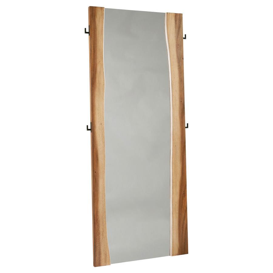 Put your best foot forward each and every day. This full-length floor mirror lets you walk out the door feeling confident from head to toe. Fashionable and functional, it features a striking wooden frame in an appealing, smokey walnut and coffee bean fini