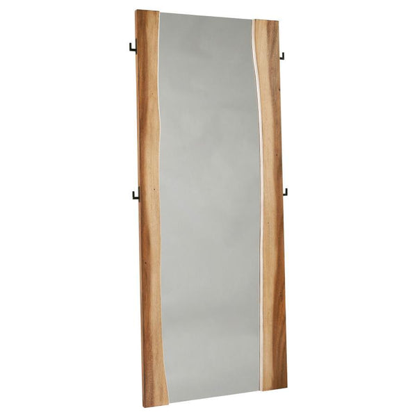 Put your best foot forward each and every day. This full-length floor mirror lets you walk out the door feeling confident from head to toe. Fashionable and functional, it features a striking wooden frame in an appealing, smokey walnut and coffee bean fini