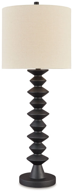 Shed new light on your existing decor. This buffet lamp-'s geometrically-inspired base is adorned in striking black for that pop of contemporary flair you love. Perfect for a console table or mantel, it beautifully brightens living areas, bedrooms or entr