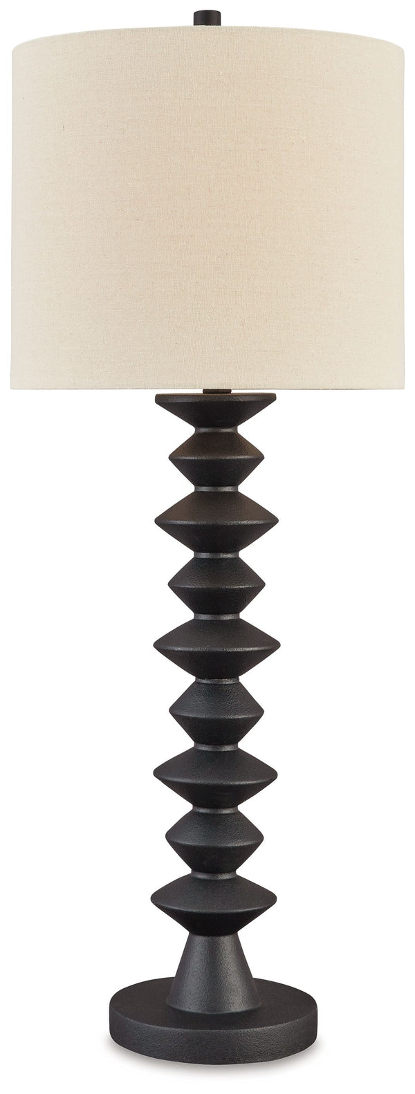 Shed new light on your existing decor. This buffet lamp-'s geometrically-inspired base is adorned in striking black for that pop of contemporary flair you love. Perfect for a console table or mantel, it beautifully brightens living areas, bedrooms or entr