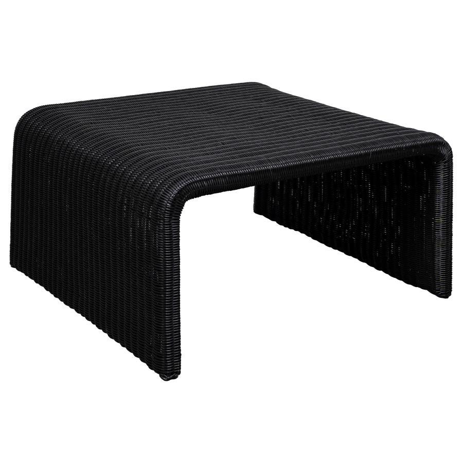 Repurpose the retro feel of a classic design as you choose pieces to outfit a casual space. This coffee table features a minimalist inverted U-shape silhouette revisits 1970s furniture style and serves its purpose well. Made of black metal with a woven su