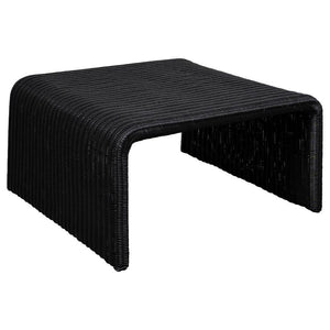Repurpose the retro feel of a classic design as you choose pieces to outfit a casual space. This coffee table features a minimalist inverted U-shape silhouette revisits 1970s furniture style and serves its purpose well. Made of black metal with a woven su