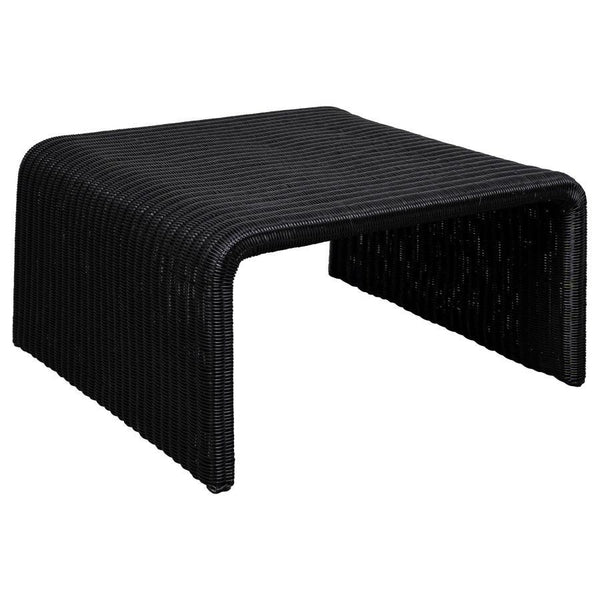 Repurpose the retro feel of a classic design as you choose pieces to outfit a casual space. This coffee table features a minimalist inverted U-shape silhouette revisits 1970s furniture style and serves its purpose well. Made of black metal with a woven su