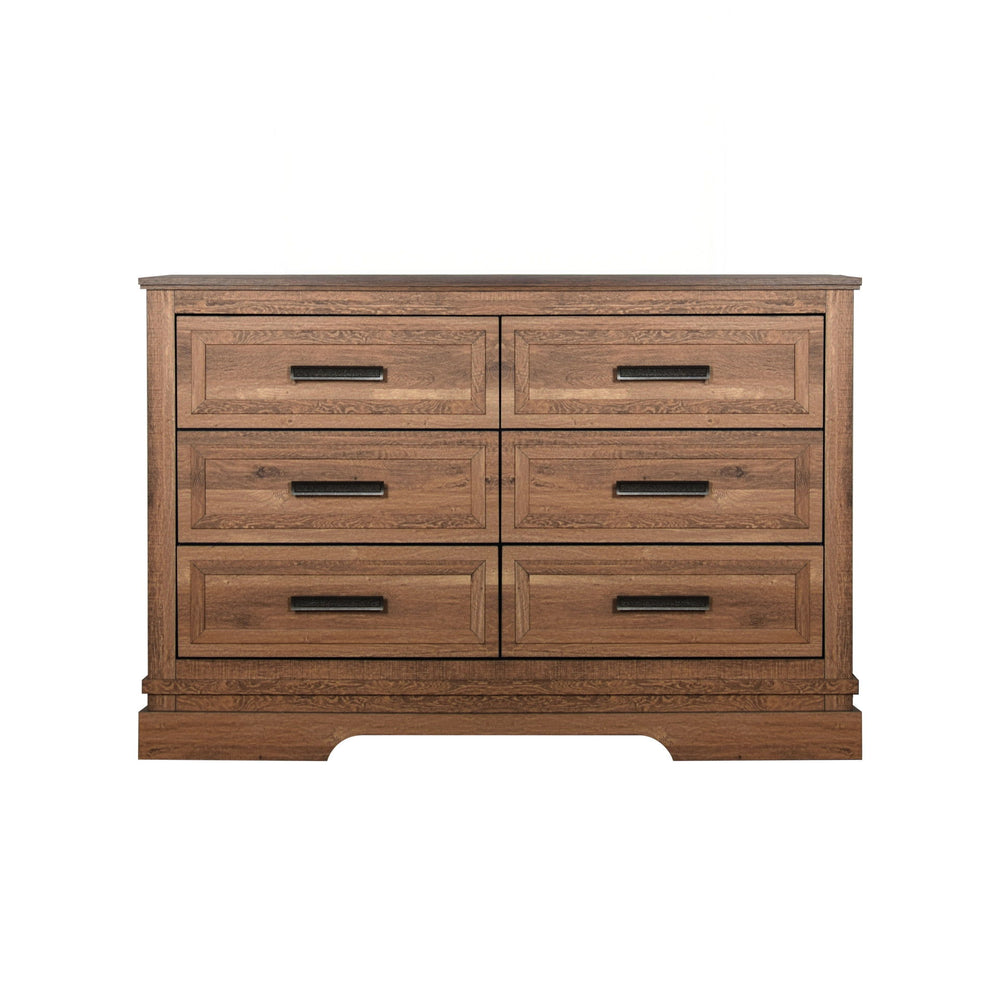 The Coventry Hall Dresser in Pecan combines durability and style, making it a standout piece for any bedroom. Made from high-quality manufactured woods and topped with eco-friendly decorative laminate, this dresser offers a robust and stable storage solut