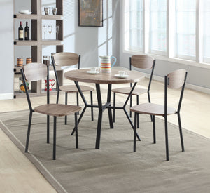 This 5 pack dining group features contemporary look with a modern rustic gray finish. The faux wood grain PVC veneer is durable and easy to care for. The compact size is perfect for an apartment or eat-in kitchen space.<br/><br/><b>Product Features</b><ul