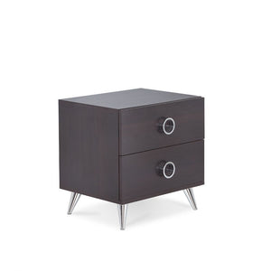 The Elms collection its classically beautiful and masterfully crafted, with contemporary style offers a timeless design that will last through the ages. The silver tapered legs and ring pulls pop against the espresso finish for a sophisticated, yet casual