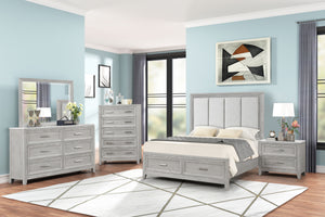  a collection that promises both style and functionality for your sanctuary. This suite features a storage bed with a plush upholstered headboard