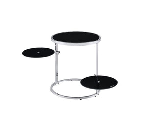 KD Round Side Table 2 Swiel Tier Shelf Open Frame Tempered Glass Top Thickness: 1-"<br/><br/><b>Product Features</b><ul><li>Case: 1Pc/1Ctn</li><li>Finish: Black & Chrome Finish</li><li>Style: Contemporary</li><li>Materials: Metal, Glass</li></ul><br/>