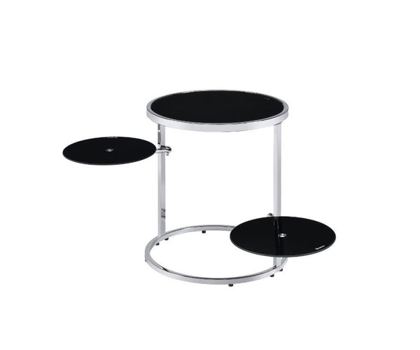 KD Round Side Table 2 Swiel Tier Shelf Open Frame Tempered Glass Top Thickness: 1-"<br/><br/><b>Product Features</b><ul><li>Case: 1Pc/1Ctn</li><li>Finish: Black & Chrome Finish</li><li>Style: Contemporary</li><li>Materials: Metal, Glass</li></ul><br/>