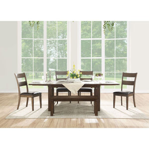 Create a beautiful interior dining space with the stylish Nabirye dining room collection. The rectangular oak wood veneer finish dining table features extension leaves to ensure plenty of space for any large gathering. This stylish and detailed collection