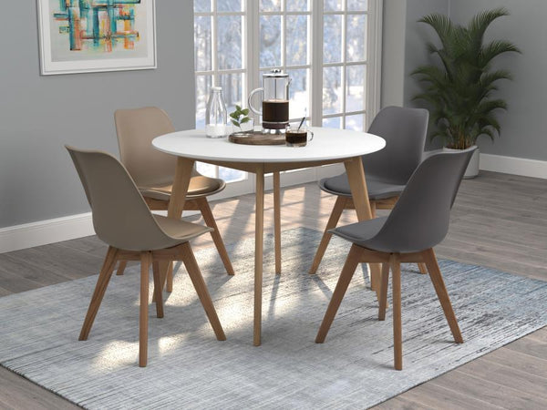  angled legs add mid-century modern flair. The round