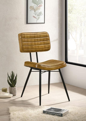  the padded seat and backrest offer both comfort and durability. Vertical tufting details enhance