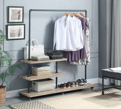 Brantley - Hanger Rack - Gray, Dark - 59-"<br/><br/><b>Product Features</b><ul><li>KD</li><li>Water Pipe Style</li><li>3 Tier Shelf</li><li>Wheels Included</li><li>Case: 1Pc/1Ctn</li><li>Finish: Oak & Sandy Gray Finish</li><li>Style: Industrial</li><li>Ma