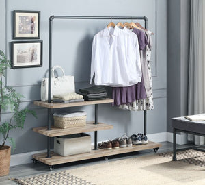 Brantley - Hanger Rack - Gray, Dark - 59-"<br/><br/><b>Product Features</b><ul><li>KD</li><li>Water Pipe Style</li><li>3 Tier Shelf</li><li>Wheels Included</li><li>Case: 1Pc/1Ctn</li><li>Finish: Oak & Sandy Gray Finish</li><li>Style: Industrial</li><li>Ma