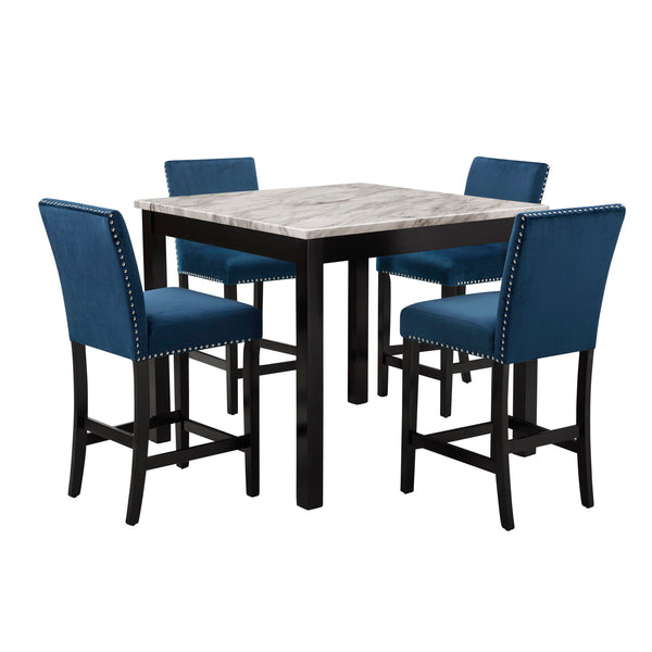 Celeste - 5 Piece Marble Finish Counter Dining Set (Table & 4 Chairs) - Blue