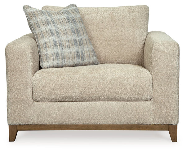  showcasing soft upholstery accented with a transitional wood trim. As refined