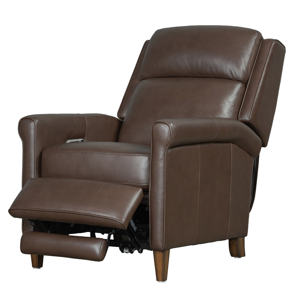 Meet the Northfield power recliner, where effortless relaxation meets sophisticated design. This power recliner is upholstered in soft leather with a custom match, ensuring both style and comfort. The key arm with detail welting adds a touch of elegance, 