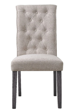  which embodies a timeless look with a classic flair. Wooden legs in a muted gray finish lend a bit of na