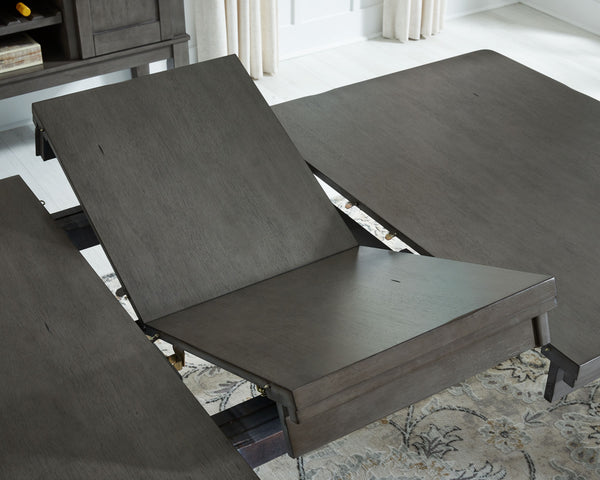  select Acacia veneer and engineered wood substrate. Finished with a trend-right antique gray color. D589-35 table features a thick sturdy top with self-storing butterfly leaf. D589-42 gathering table has
