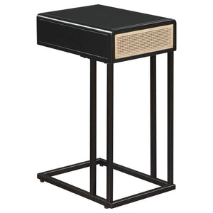 Amherst - 1-Drawer Radio Weave Cane Metal Side Table - Black