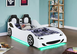 Cruiser - Wood Twin LED Car Bed - White