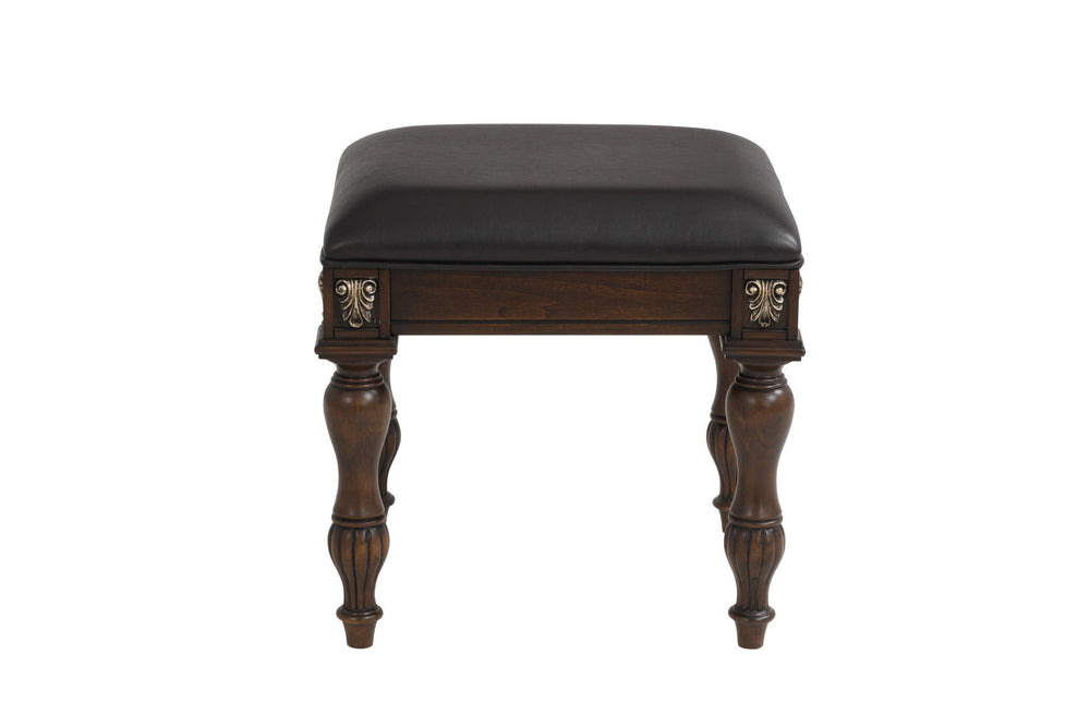 The Royal Classics Maximus Vanity Table Stool in Madeira Brown is a beautifully crafted piece that combines timeless elegance with lasting durability. Constructed from solid poplar and premium birch veneers, this stool offers heirloom quality designed to 
