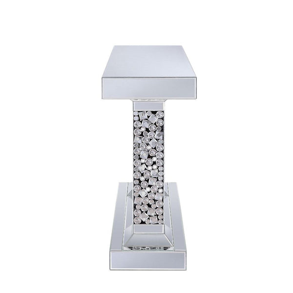  this brilliant rectangular occasional table showcases a distinctive style for an intriguing look. The table features tempered glass and a fully mirrore