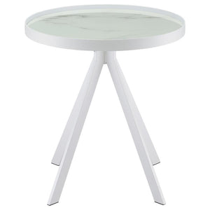 Briggs - Round Marble Printed Glass Top End Side Table - White