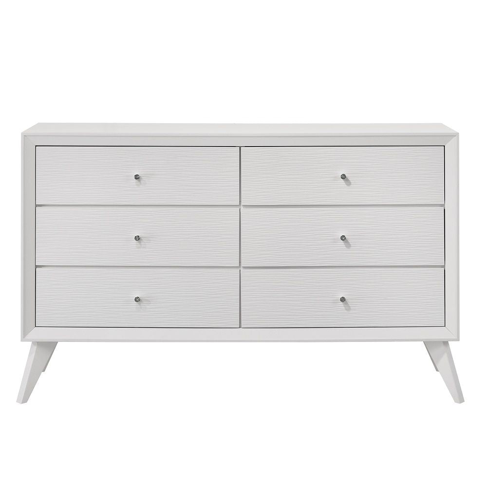 Minimalist and modern, the Cerys offers sleek clean lines for a contemporary take. The low-profile bed features a slatted headboard that makes the bed appear airy. Tying in the whole collection are the squared wooden tapered legs providing a stylish visua