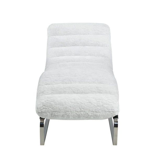Qortini - Chaise - White Teddy Sherpa & Stainless Steel