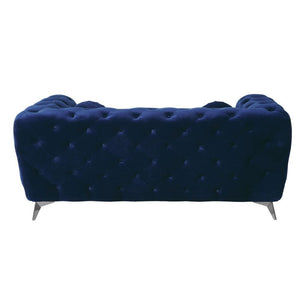  the beautiful Atronia loveseat is the perfect addition to any space. Chic button tuft design with bright blue cover