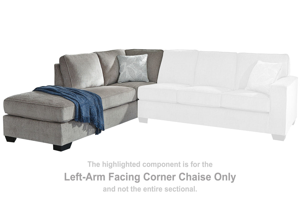 This left-arm facing corner chaise is made with polyester upholstery. Pairs with other items in the series to make a sectional.<br><br><b>Additional Dimensions</b><br><ul><li>20-" Toss Pillow: 0-"</li><li>Arm height: 26-"</li><li>Leg height: 3-"</li><li>M