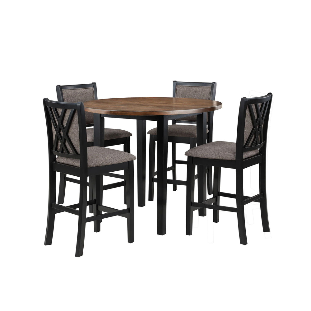 The Potomac Wood 5 Piece Counter Dining Set is a perfect blend of expert craftsmanship and thoughtful design, ideal for any dining space. This set includes a 42" round counter height table and four counter chairs, all constructed from solid Rubberwood, ma