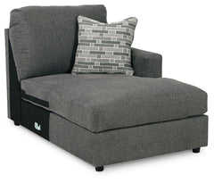 This right-arm facing corner chaise is made with polyester upholstery. Pairs with other items in the series to make a sectional.<br><br><b>Additional Dimensions</b><br><ul><li>Arm height: 25-"</li><li>Seat height: 19-"</li><li>Top of cushion to top of bac